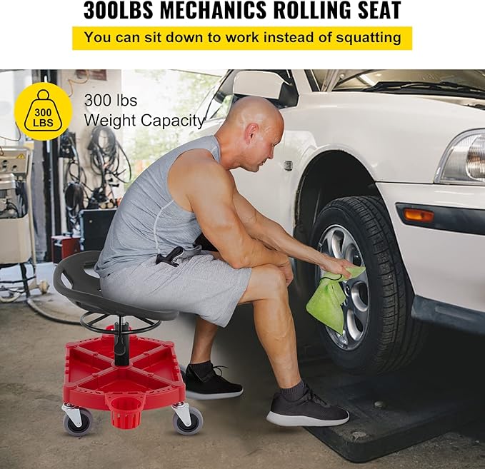 VEVOR Rolling Garage Stool, 300LBS Capacity, Adjustable Height from 18 in to 23 - Image 3