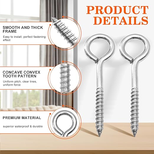 4Pcs Self Tapping Eyelet Screw Eye Bolt，6 Inch Heavy Duty Screw Eyes Hooks ，M10 - Image 3