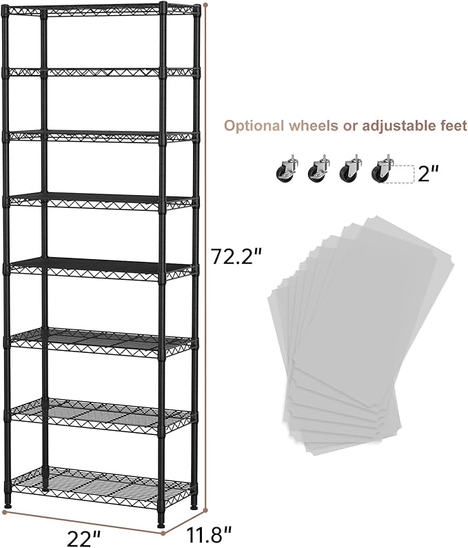 SINGAYE 8 Garage Heavy Duty Shelving Unit Kitchen Pantry Close Home Organizers - Image 3