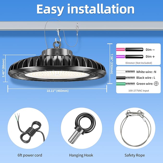 3 Pack 500W LED High Bay Light 72, 500LM DLC ETL Listed Industrial Grade UFO - Image 8