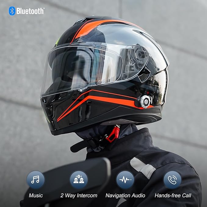 Full Face FreedConn Motorcycle Helmet Bluetooth 5.0 Integrated 2 Way Intercom - Image 3