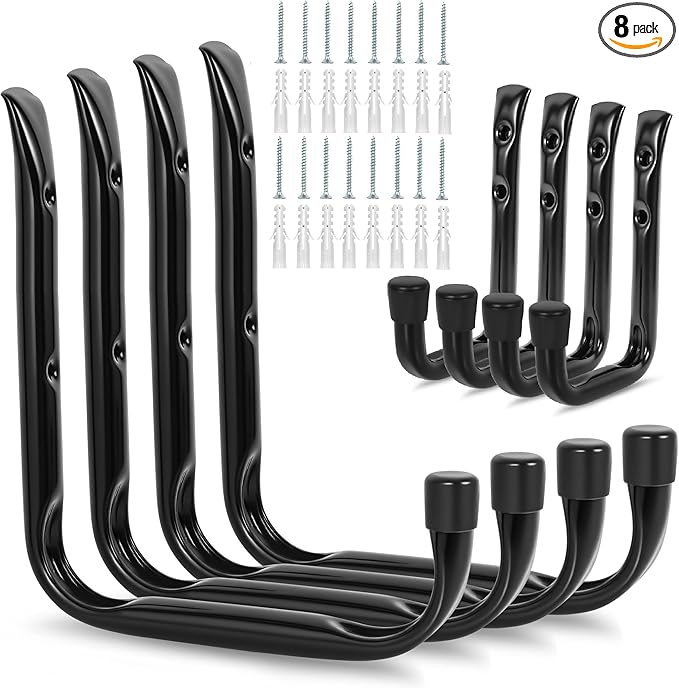 8-Pack Heavy Duty Garage Hooks for Hanging 50 lbs, 8” & 3.5” J Utility Hooks by GURADESIGN