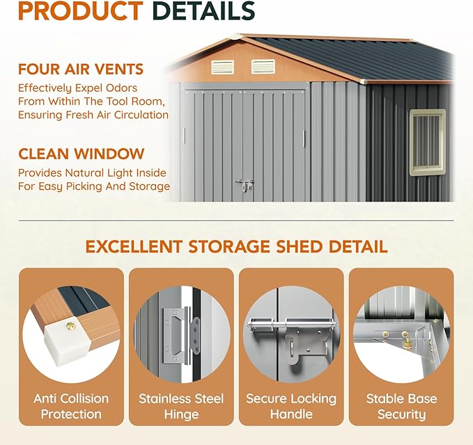 6x8FT Metal Shed & Outdoor Storage Shed - Image 6