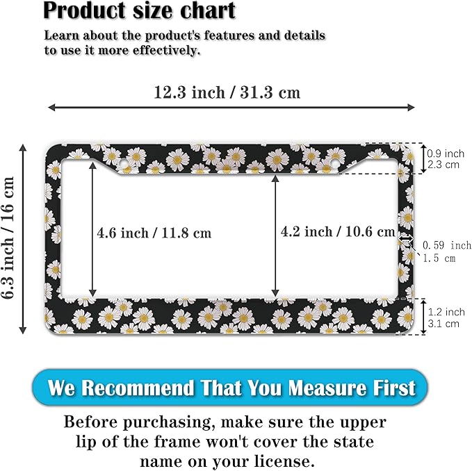 License Plate Protector Black and White License Plate Frames White Daisy Black - Image 2