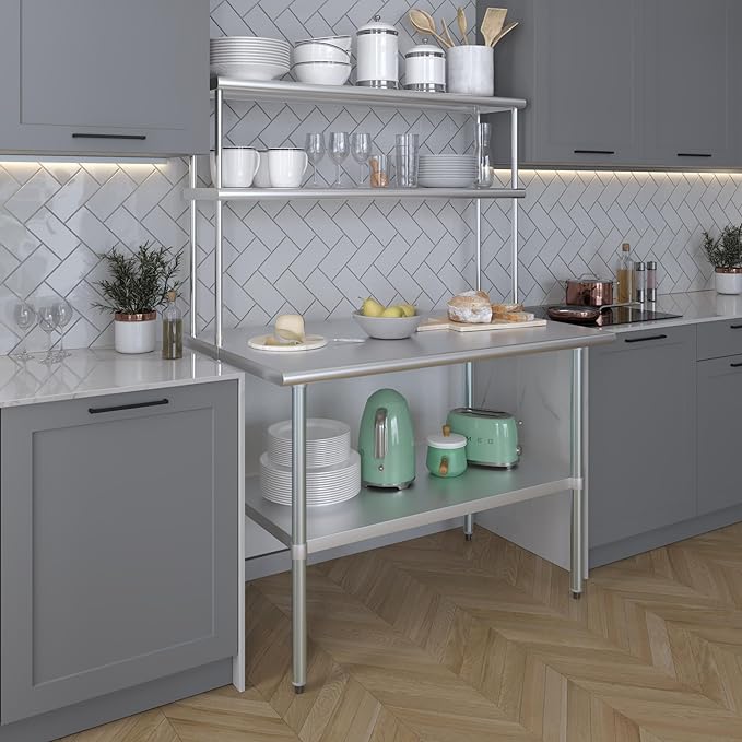 Amgood Stainless Steel Work Table Double Tier Overshelf | Metal Kitchen Prep - Image 5