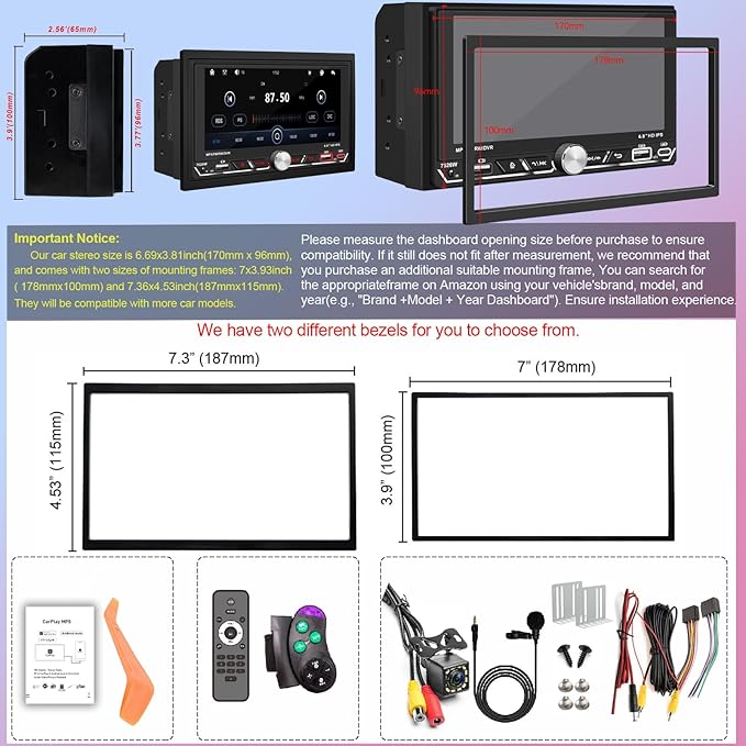 Wireless Apple CarPlay, Double Din Car Stereo, FM AM Car Radio, HD 1280*600 - Image 7