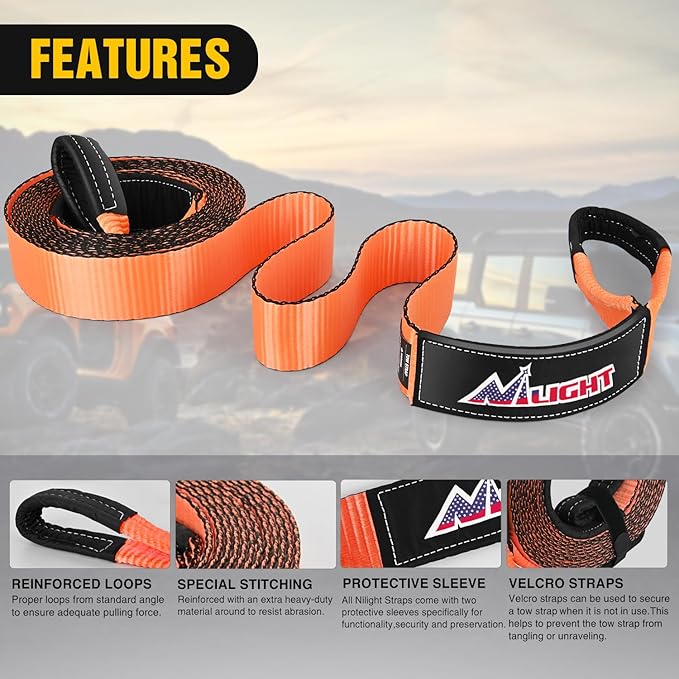 Nilight 3" x 20' Recovery Tow Strap Lab Tested 31, 500lbs Break Strength Heavy - Image 3