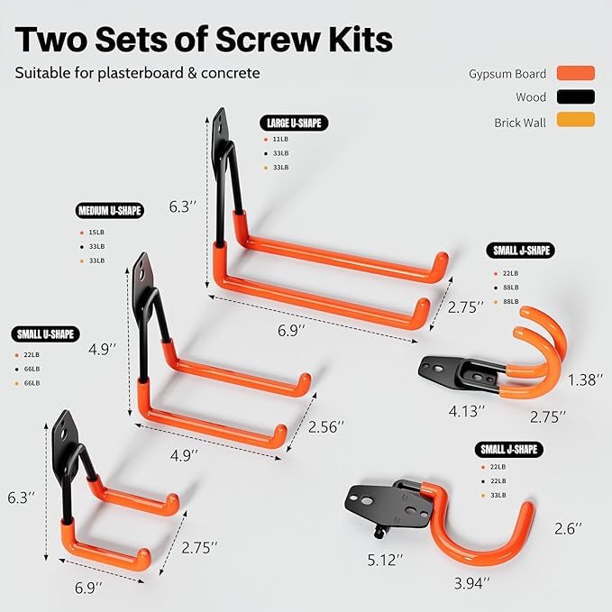 Garage Hooks Heavy Duty 14 Pack Utility Wall Mount Storage Hangers - Image 2