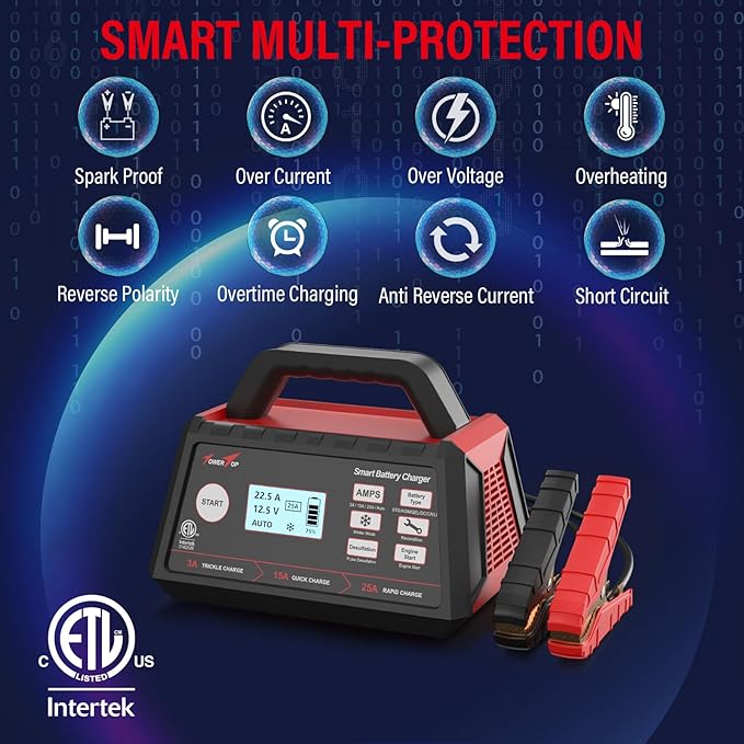 TowerTop 3/15/25 Amp Car Battery Charger, 12V Fully Automatic Smart Battery - Image 7