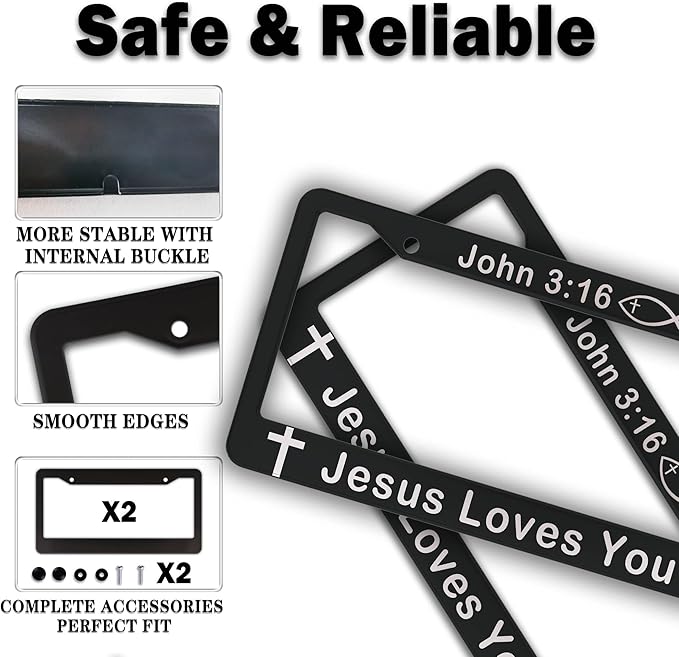 License Plate Cover Black and White License Plate Frames John 3:16 Jesus Loves - Image 4