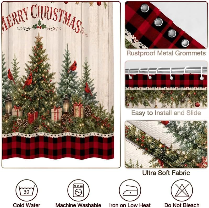 Vintage Christmas Shower Curtain, 72x78 Inch Waterproof Fabric - Image 4