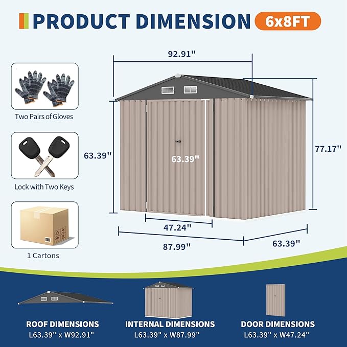 6x8x6.4 FT Outdoor Storage Sheds - Image 2