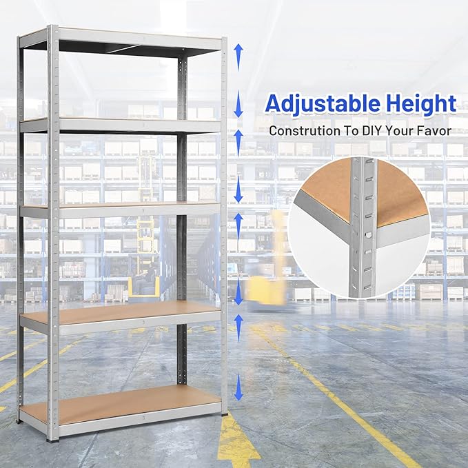 ERGOMASTER 5 Tier Utility Shelves Rack Garage Heavy Duty Steel Metal Shelving - Image 4