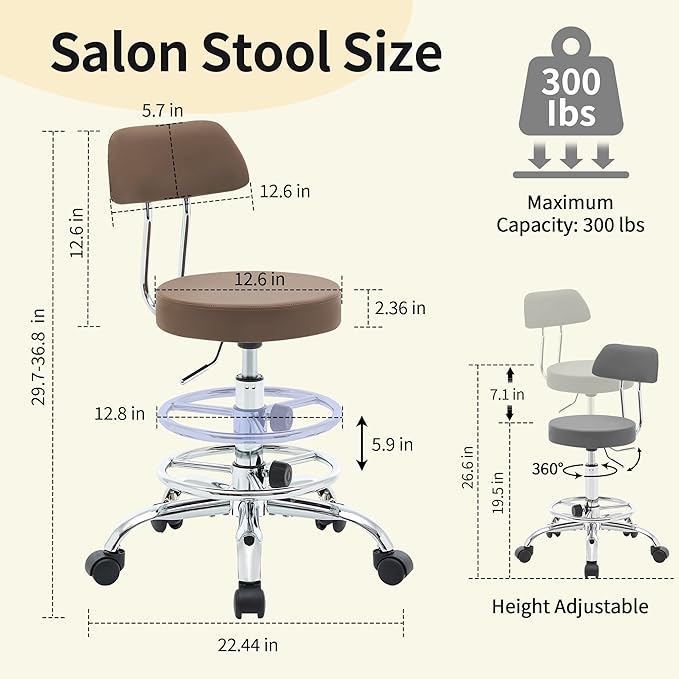 Salon Rolling Chair, Adjustable Stool - Image 2