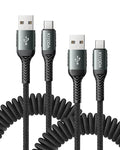 USB A to USB C Cable 3FT/6FT, Coiled USB C Cable by KIYODA