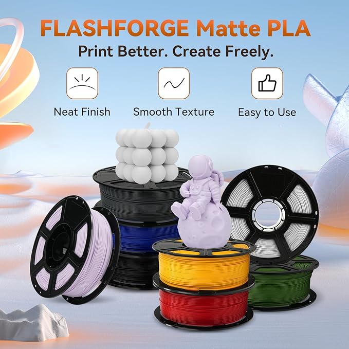 FLASHFORGE PLA Filament 1.75mm +/- 0.02mm, Matte Blue 3D Printer Filament 1kg - Image 2