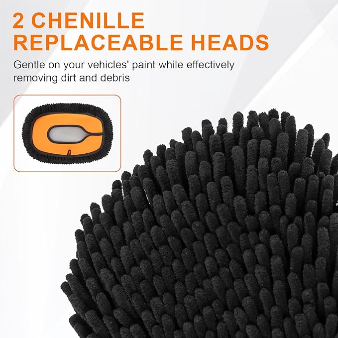 Car Wash Brush with Long Handle, 2 Replaceable Microfiber Mop Heads and 1 - Image 6