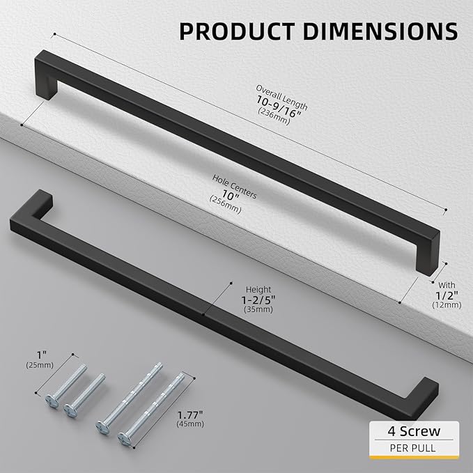 goldenwarm 150 Pack 10 Inch Black Cabinet Handles Matte Black Drawer Pulls - Image 2