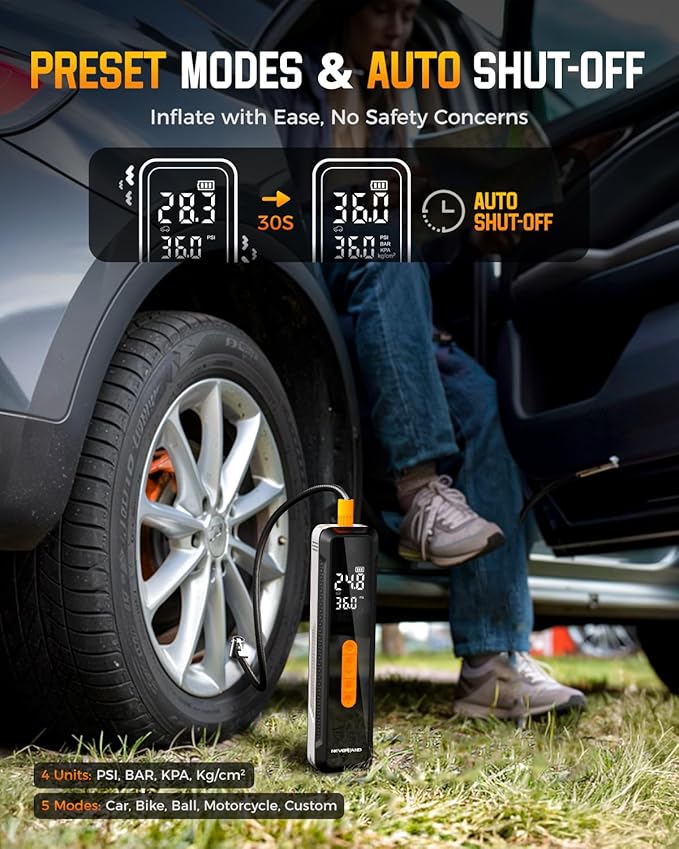 NEVERLAND Tire Inflator Portable Air Compressor - 20000mAh 150PSI Car Tire Air - Image 4