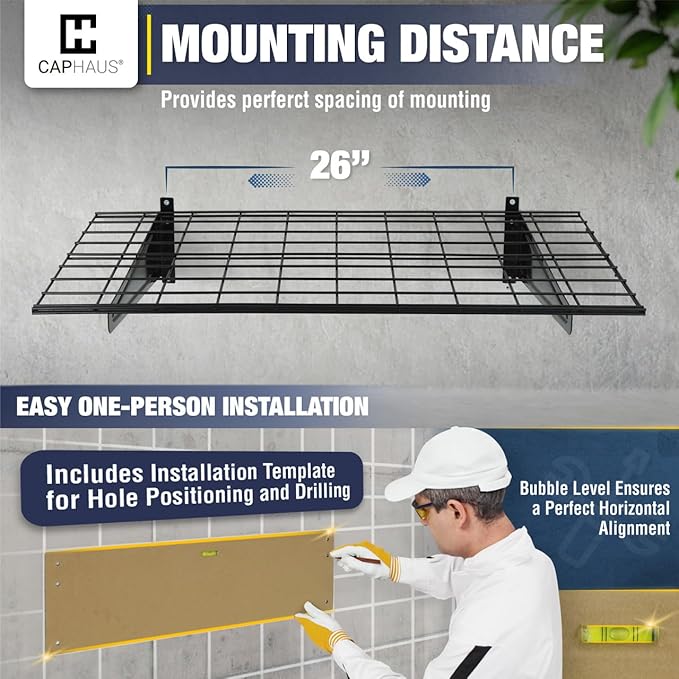 Fencer Wire 72 in. W x 18 in. D Wall Mounted Garage Wall Shelving w/ 4 Hooks - Image 6