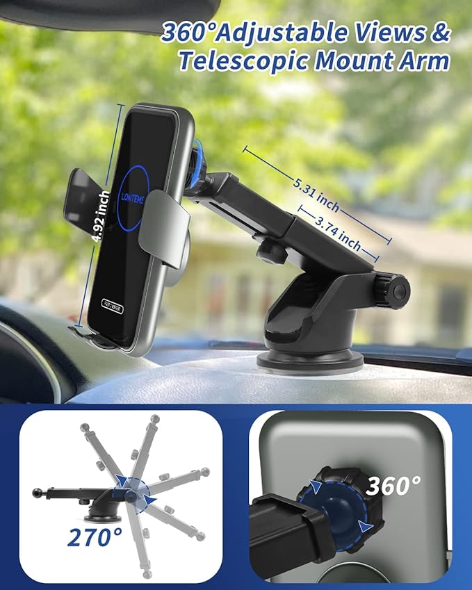15W Car Mount Charger Qi Fast Wireless Charging Phone Mount, Windshield - Image 6