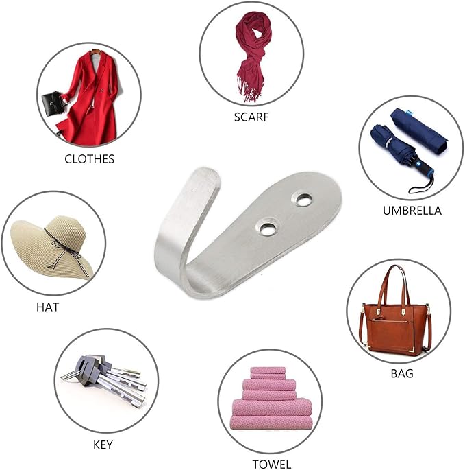 Stainless Steel Coat Hooks, Heavy Duty Metal Wall Mounted Hanger Hooks - Image 7