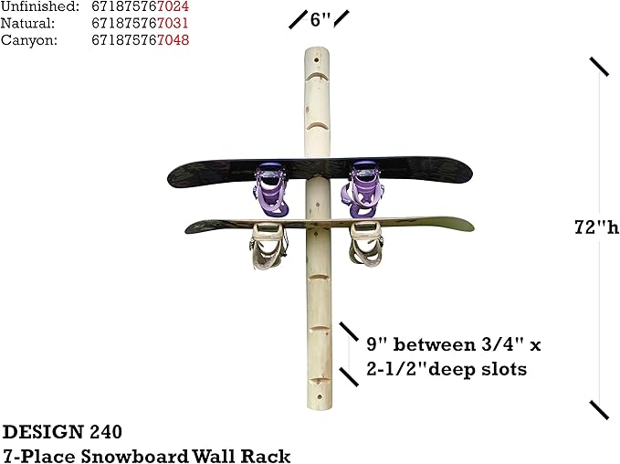 7-Place Wall-Mounted Snowboard Log Rack, Wakeboard Racks, Skateboard Holder - Image 5