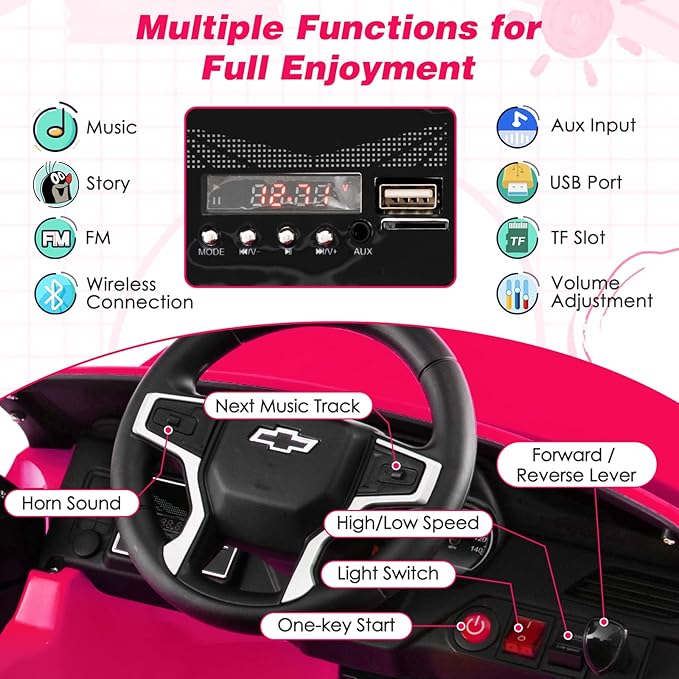 HONEY JOY Ride On Truck, 12V Licensed Chevrolet Tahoe, Chevy Electric Vehicle - Image 4