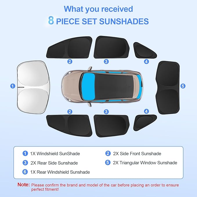8pcs Car Window Shades for 2013-2019 Ford Escape Accessories, Windshield Side - Image 8