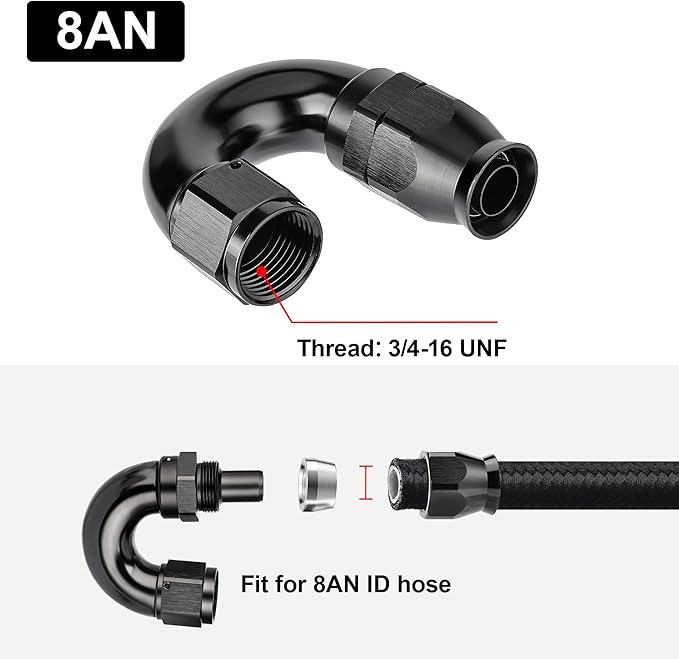 EVIL ENERGY 8AN 180 Degree PTFE One Piece Full Flow End Hose Fitting Aluminum - Image 4