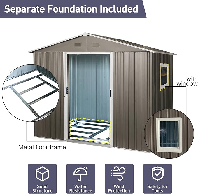 6x8 FT Outdoor Storage Shed, Metal Garden Shed - Image 4