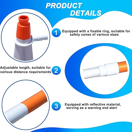 8-Pack Retractable Traffic Safety Cone Bar - 4Ft to 8.8Ft Expandable - PVC - Image 3