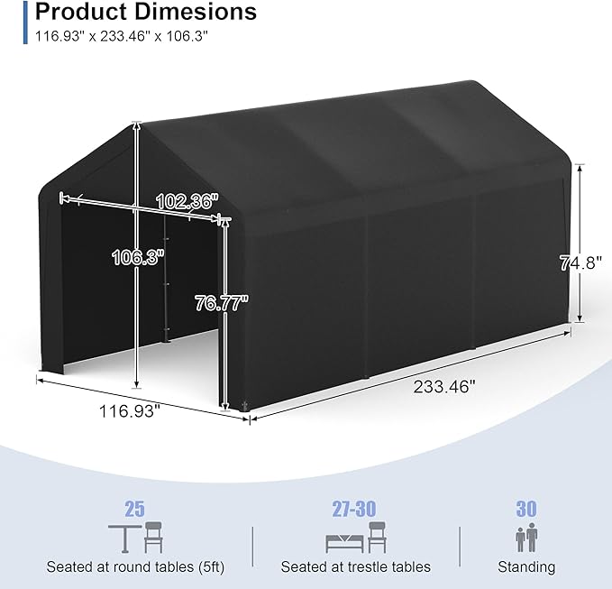 Carport, 10‘ x 20’ Heavy Duty Portable Garage All-Season Car Canopy w/Removable - Image 5