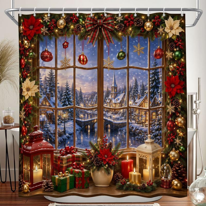 Merry Christmas Shower Curtain, 60x72 Inch Waterproof Fabric by Duluxykl