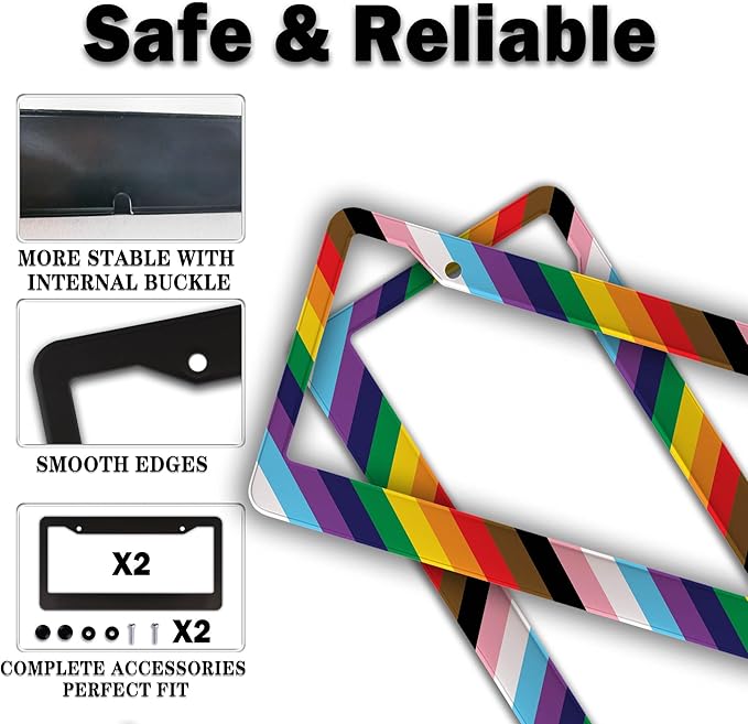 License Plate Frames Rainbow Front License Plate Bracket Rainbow Pride Flag - Image 4