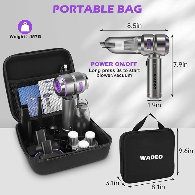 WADEO Handheld Vacuum Cordless, 4-in-1 21000PA Brushless Car Vacuum & 210000RPM - Image 4