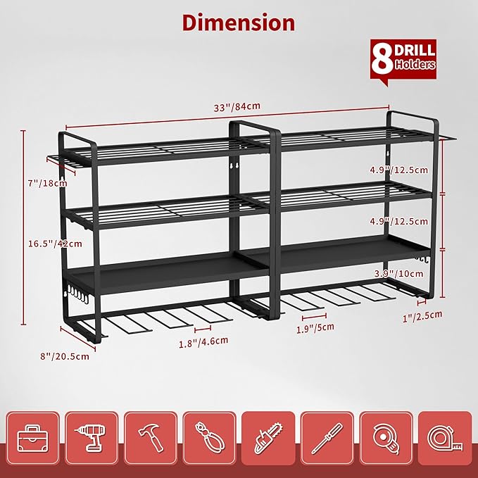 NINAT Heavy Duty 4-Tier Wall Mount Tool Organizer Rack - Image 2