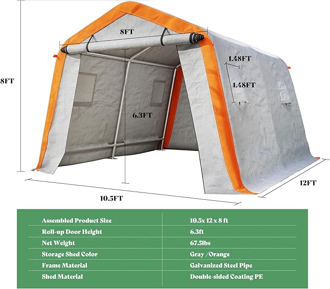 AMERLIFE 10.5x12x8 FT Heavy Duty Portable Shed Storage Shelter, Outdoor Storage - Image 2