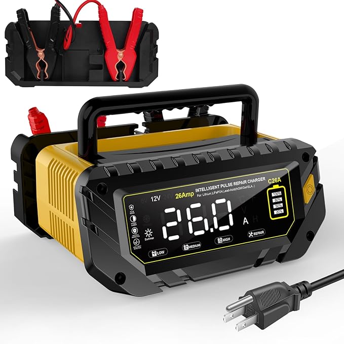 Battery Charger 0-26A 6V/12V/24V Lithium LiFePO4 Lead Acid, Fully Automatic Car by YHCHKJ