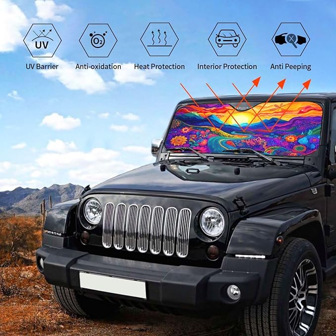 Abstract Flower Sunrise Car Sun Shade Windshield Sunshade Foldable Front Window - Image 5