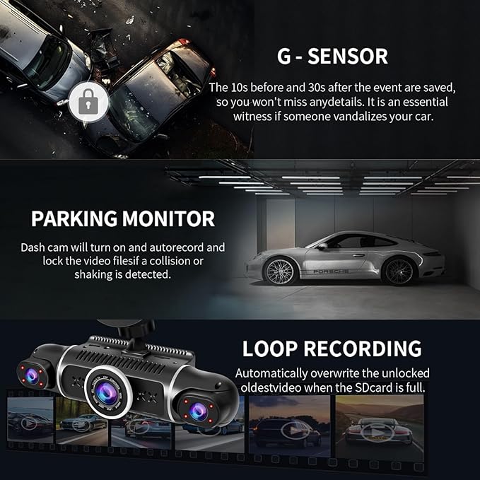 360° Dash Cam Front and Rear View 4 Channel Dash Camera FHD 2K+1080Px3 - Image 4