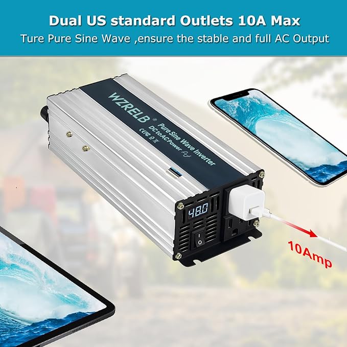 WZRELB 1200W Pure Sine Wave Inverter 48V DC to 110V 120V AC Power Converter - Image 4