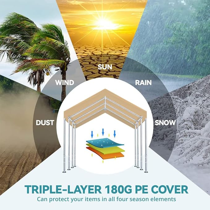 Rutile 12'x20' Carport Canopy ONLY Tent Garage Replacement Top Tarp Car Shelter - Image 6