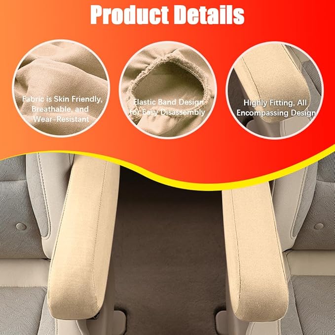 2PC Car Front Seat Armrest Covers, Universal Size Seat Arm Rest Cover, Flat - Image 3