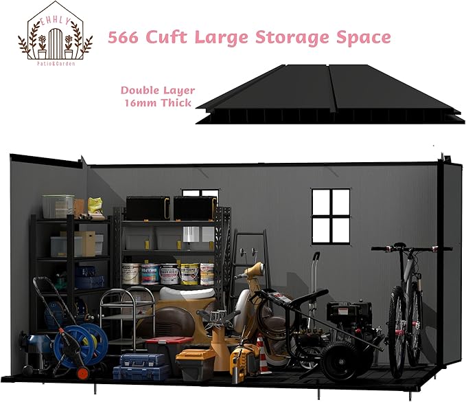 7.3x11.2 FT Resin Outdoor Storage Shed Large, 566 Cuft Garden Tool Sheds & - Image 5