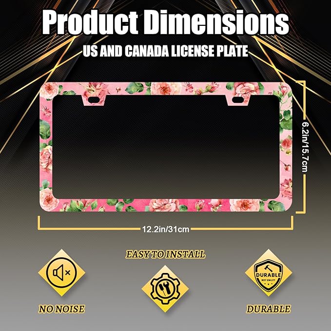 Watercolor Roses License Plate Frame Pink Floral Flower License Plate Holder - Image 2