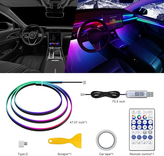 Dreamcolor Acrylic Interior Car LED Strip Light - Image 3