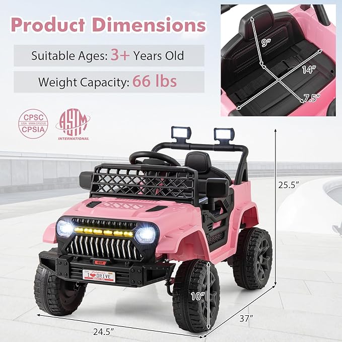 Costzon Kids Ride On Truck, 12V Battery Powered Electric Vehicles w/Remote - Image 6