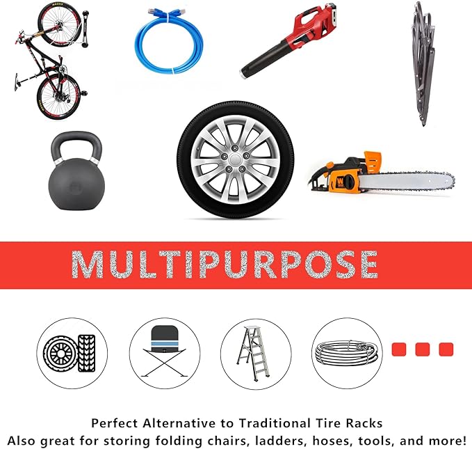 4 Pcs Wall Mount Garage Tires Hooks, 10 Inch Heavy Duty Steel Garage Storage - Image 5