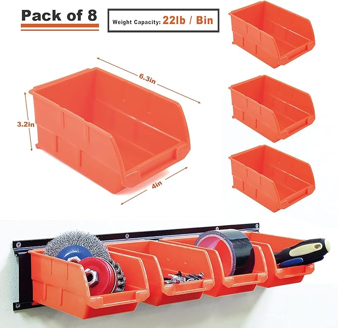 Wallmaster 8-Bin Storage Bins Garage Rack System 2-Tier Orange Tool Organizers - Image 3